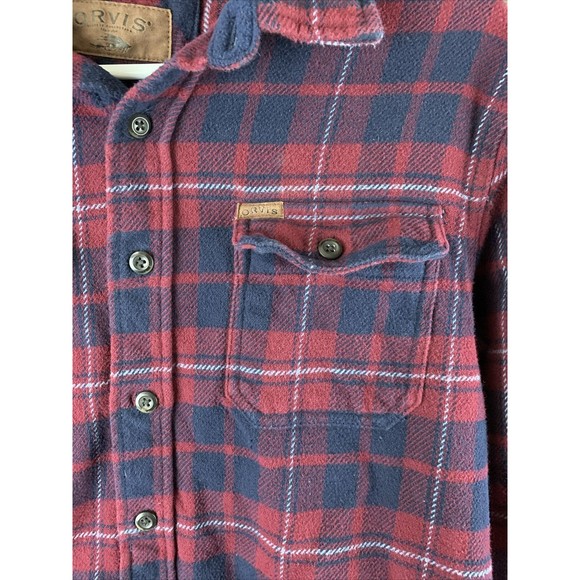 Orvis Shirt Jacket Mens L Red Black Flannel Button 100% Cotton Outdoors Casual - Picture 3 of 8